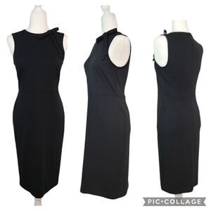 Ann Taylor Bow Round Neck Career Sleeveless Black Midi Dress Size 0 Business